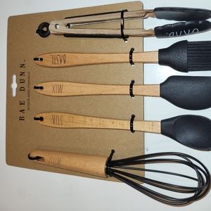 **NEW Rae Dunn Black Mini Utensils with Wooden Handles